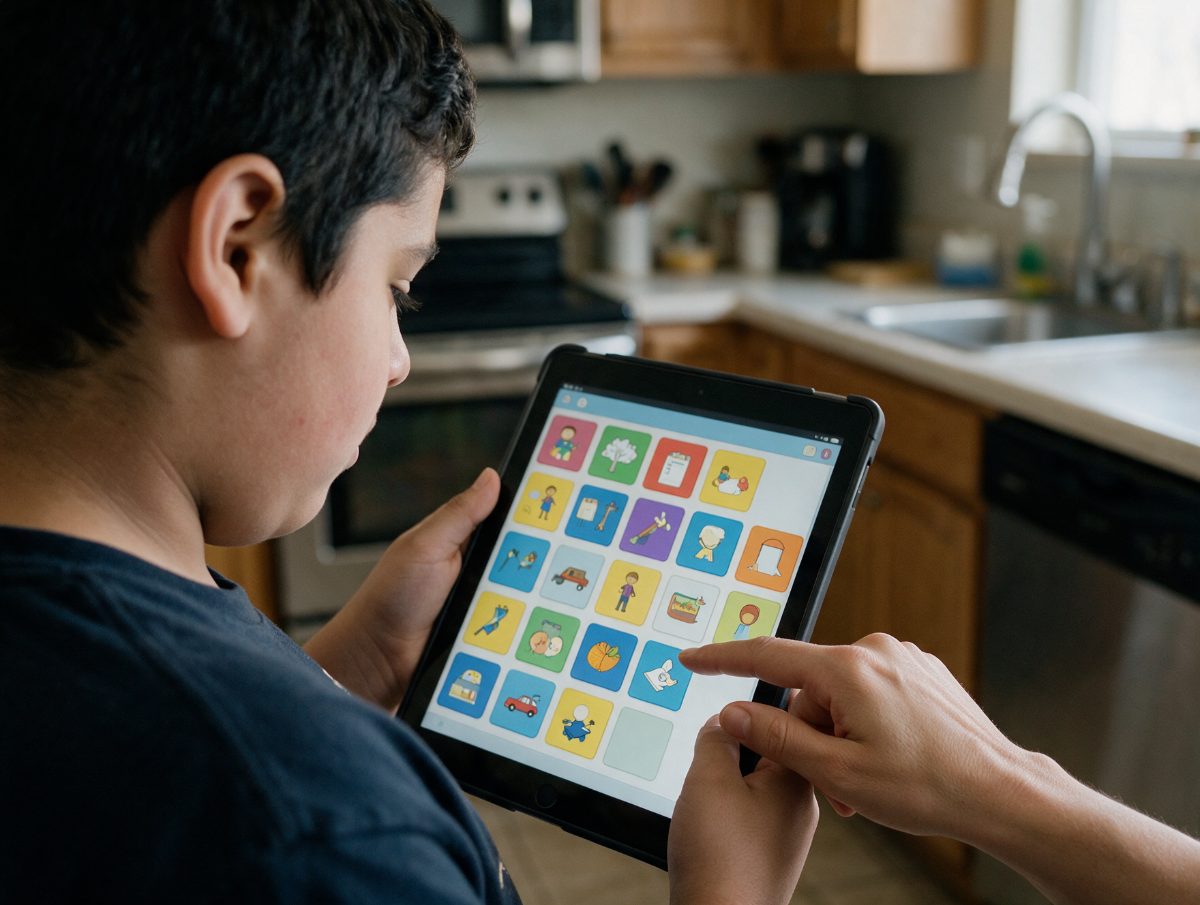 Using a visual schedule app on a tablet with a coach
