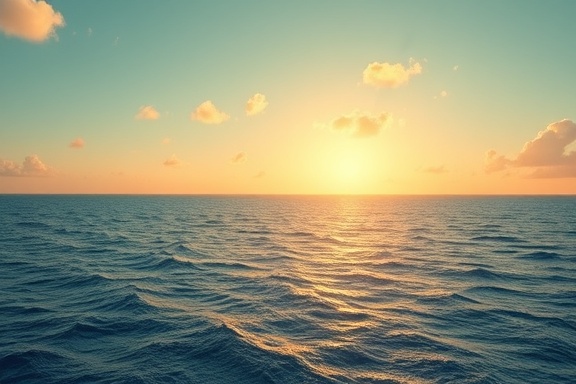 serene employment direction, hopeful expression, sailing across calm waters, photorealistic, endless ocean with distant horizon, highly detailed, gentle waves and scattered clouds, zoom lens, soothing blue and white palette, golden hour lighting creating a warm glow, shot with a Sony FE 70-200mm f/2.8 GM OSS lens.